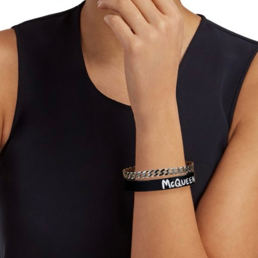 NWT Alexander McQueen | Graffiti Open Cuff Double Band Bracelet $650 - Picture 2 of 7